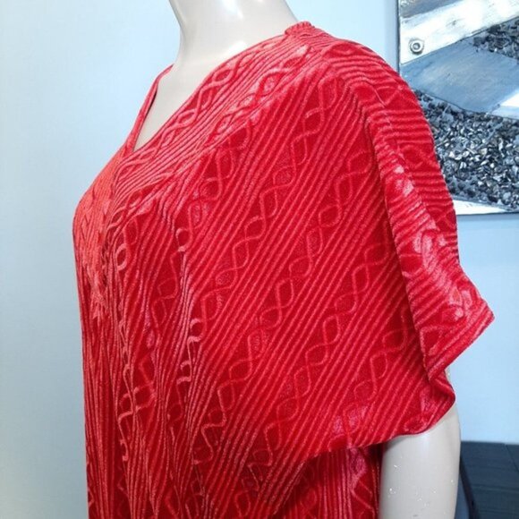 Vanity Fair Velvet Nightgown Womens One Size Short Sleeve Dolman Long Kaftan Red - Picture 6 of 11